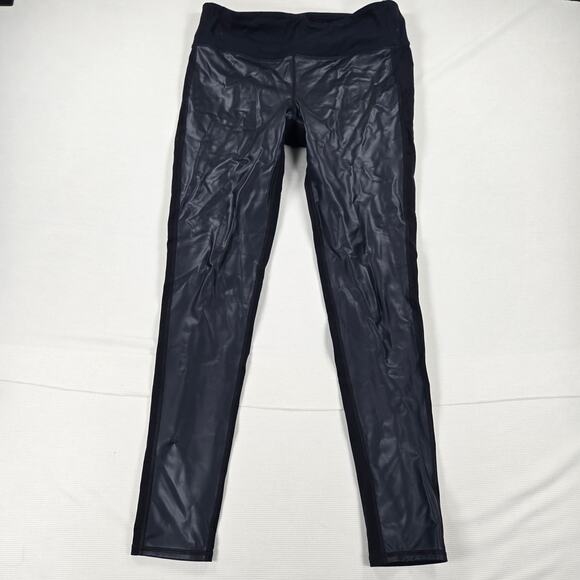 Athleta Mid Rise Vegan Gleam Tight 2.0 Faux Black Leather Leggings Size Large T - Picture 1 of 7